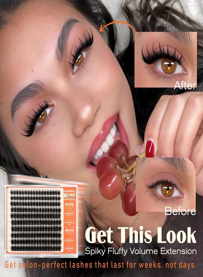 Calphdiar Manga Lash Clusters Wispy Eyelash Clusters Spiky Fluffy Volume Cluster Eyelash Extensions 10 12 14 16mm Weightless Cluster Lashes Long Lasting Individual Lashes DIY Cat Eye Open Eye Looks - Image 5